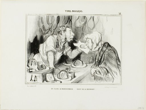 “You Sniff the Merchandise… Before Buying It,” plate 32 from Types Parisiens