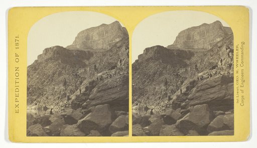 View of Grand Cañon walls, near mouth of Diamond River. From water line to first shelf 1.500 feet; from shelf to top of table 3.500 feet. Distance from point of view to top of walls 3 miles, No. 6 from the series "Geographical Explorations and Surveys West of the 100th Meridian"