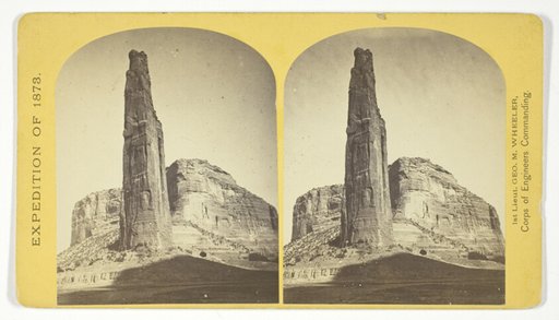 Explorers Column, Cañon de Chelle, Arizona. This shaft is the work of nature, and is about 900 feet in height; base about 70 by 110 feet. It stands near the center of the Cañon, and it is almost impossible to believe that it is not the work of human hands, No. 23 from the series "Geographical Explorations and Surveys West of the 100th Meridian"