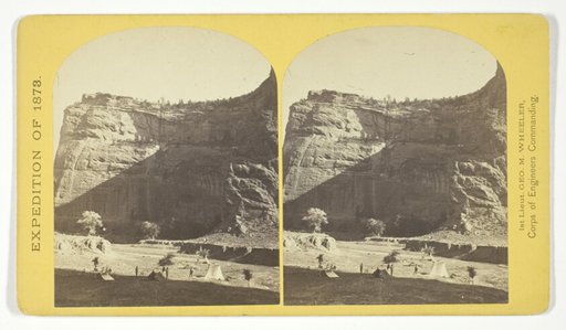 Circle Walls, Cañon de Chelle. Here the Cañon bends from an easterly direction nearly due north, the walls maintaining a perpendicular height of about 1.200 feet, No. 22 from the series "Geographical Explorations and Surveys West of the 100th Meridian"