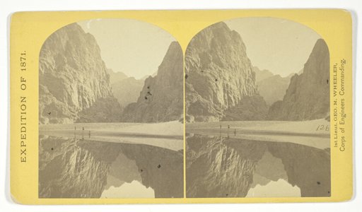 View down Black Cañon, from Mirror Bar. The walls repeated by reflection, No. 3 from the series "Geographical Explorations and Surveys West of the 100th Meridian"