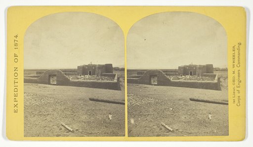 Roman Catholic Church, Plaza of Guadaloupe, Guadaloupe Co., Colorado. Built not many years since of adobes. Dimensions, length 120 feet; width 60 feet; height 25 feet. Grave yard in the foreground surrounded by an abode wall about 6 feet in height, No. 34 from the series "Geographical Explorations and Surveys West of the 100th Meridian"
