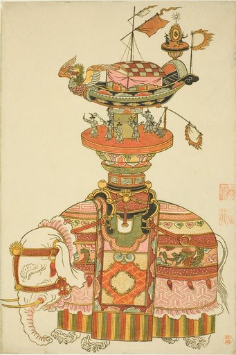 Mechanical Elephant with Festival Barge and Korean Musicians