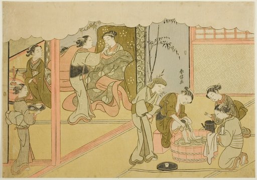 The First Childbirth (Uizan), the seventh sheet of the series "Marriage in Brocade Prints, the Carriage of the Virtuous Woman (Konrei nishiki misao-guruma)"