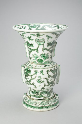 Vase in the Form of a Bronze Wine Vessel, with Dragons, Waves, and Trigrams