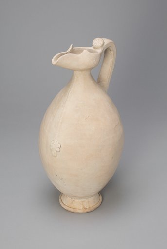Ovoid Ewer with Flaring, Beak-Shaped Spout, Floral Medallion, and Zipper-like Band with Palmette