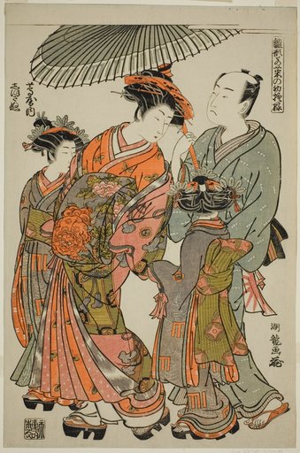 Shioginu of the Tsutaya, from the series "Models for Fashion: New Designs as Fresh as Young Leaves (Hinagata wakana no hatsu moyo)"