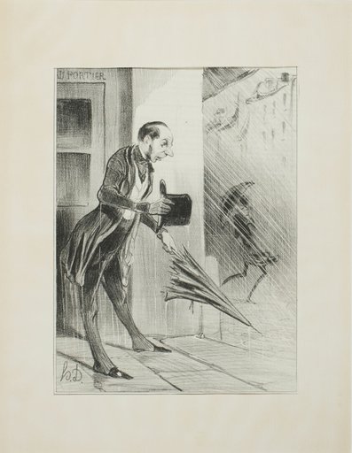 New patented umbrella, with an improved spring system, to swiftly open at the slightest touch.(please refer to our advertisement in the matter), plate 33 from Émotions Parisiennes