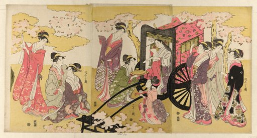 Noble woman in a carriage viewing cherry blossoms