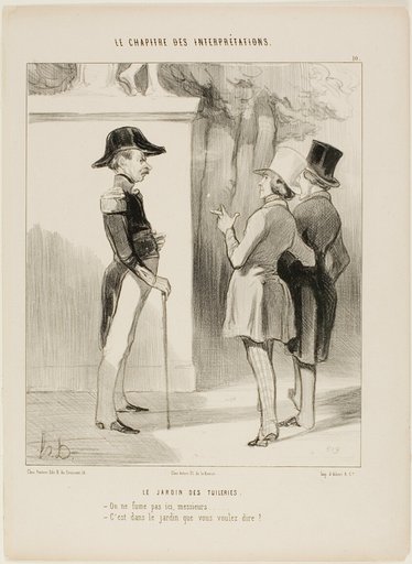 The Tuileries Gardens. “- No smoking here, Sir! - You mean in the garden?,” plate 10 from Le Chapitre Des Interprétations
