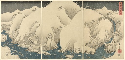 Mountains and Rivers on the Kiso Road (Kisoji no yamakawa), from an untitled series of triptychs