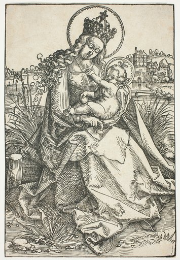 Madonna and Child on a Grassy Bench