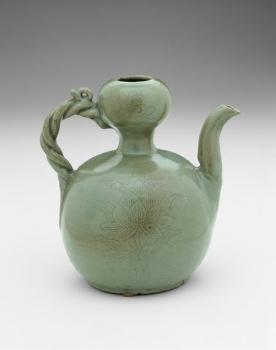 Gourd-Shaped Ewer with Twisted Rope Handle with Lotus Motifs