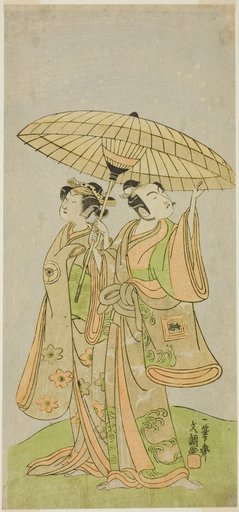 The Actors Ichikawa Komazo II as Chunagon Yukihira (right), and Iwai Hanshiro IV as Murasame (left), in the Play Kuni no Hana Ono no Itsumoji, Performed at the Nakamura Theater in the Eleventh Month, 1771