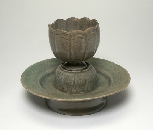 Lobed Cup and Stand with Floral Sprays and Stylized Leaves