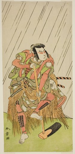The Actor Onoe Matsusuke I as Nakaomi Katsumi Disguised as the Farmer Datta no Nizo, in the Play Shitenno-ji Nobori Kuyo, Performed at the Ichimura Theater in the Eighth Month, 1773