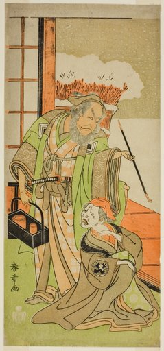 The Actors Nakamura Utaemon I as Karashi Baba (right), and Ichikawa Danjuro IV as Sanshodayu (left), in the Play Kawaranu Hanasakae Hachi no Ki, Performed at the Nakamura Theater in the Eleventh Month, 1769