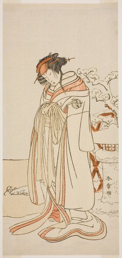 The Actor Segawa Kikunojo III as the Courtesan Kisewata (Tagasode) (?) in the Play Hana-zumo Genji Hiiki (?), Performed at the Nakamura Theater (?) in the Eleventh Month, 1775 (?)