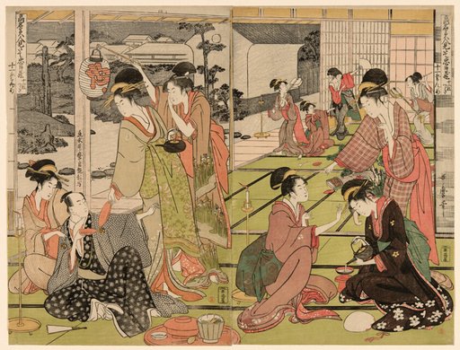 Act Eleven from the series "The Chushingura Drama Parodied by Famous Beauties (Komei bijin mitate Chushingura Junimai Kuzuki)"