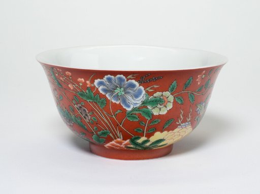 Bowl with Flowers on a Coral-Red Ground
