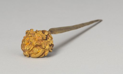 Hairpin with Head formed as Melon, with Melon Blossoms, Foliage, and Small Melons