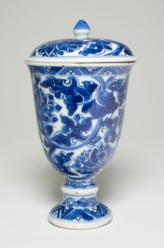 Covered Goblet-Shaped Cup with Floral Scrolls