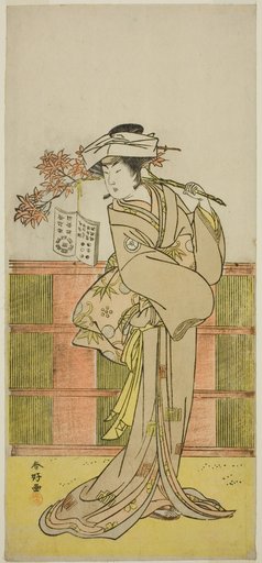 The Actor Iwai Hanshiro IV as Umegae Disguised as the Female Fortune-teller Omatsu in the Play Mukashi Otoko Yuki no Hinagata, Performed at the Ichimura Theater in the Eleventh Month, 1781