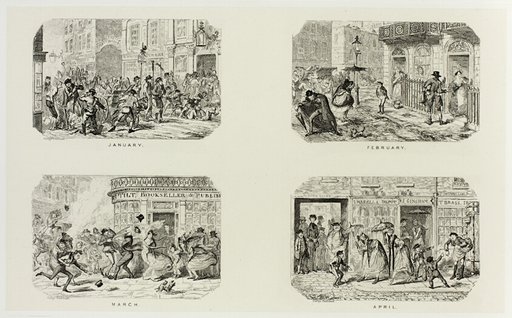 January from George Cruikshank's Steel Etchings to The Comic Almanacks: 1835-1853 (top left)