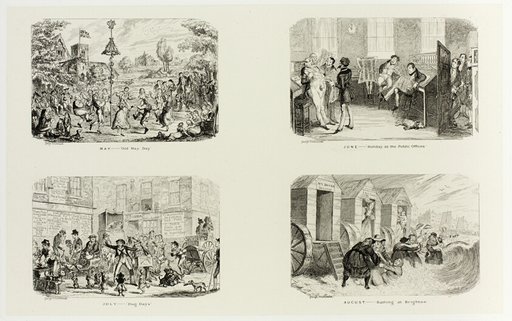 May – "Old May Day" from George Cruikshank's Steel Etchings to The Comic Almanacks: 1835-1853 (top left)