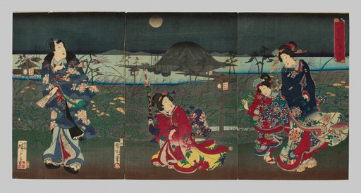 Genji Drawn in Different Styles: View of Akashi Bay (Kakiwake Genji, Akashi ura no kei)