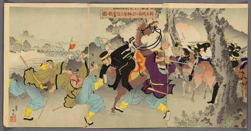 Lieutenant Commander Sakakibara Fighting Bravely to the South of Ximucheng (Takubokujo nan ni oite Sakakibara shosa funsen no zu)