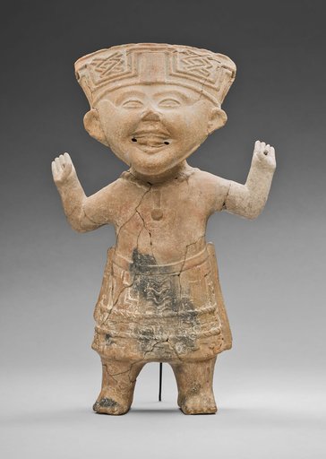 Standing, "Smiling" Figure with Hands Raised