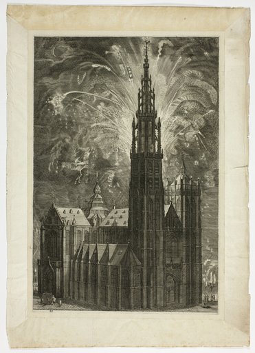 Firework around the Antwerp Cathedral, plate 41 from Casperius Gevartius, Pompa Introitus Honori Serenissimi Principis Ferdinandi
