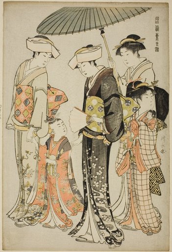 A Girl and Four Servants, from the series "A Brocade of Eastern Manners (Fuzoku Azuma no nishiki)"