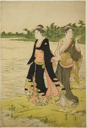 Two Women Waiting for a Ferry on the Sumida River