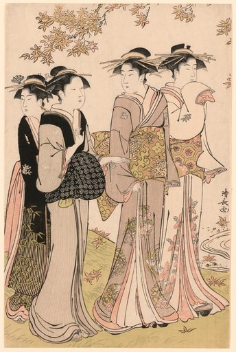 Beauties Under a Maple Tree, from the series "A Collection of Contemporary Beauties of the Pleasure Quarters (Tosei yuri bijin awase)"