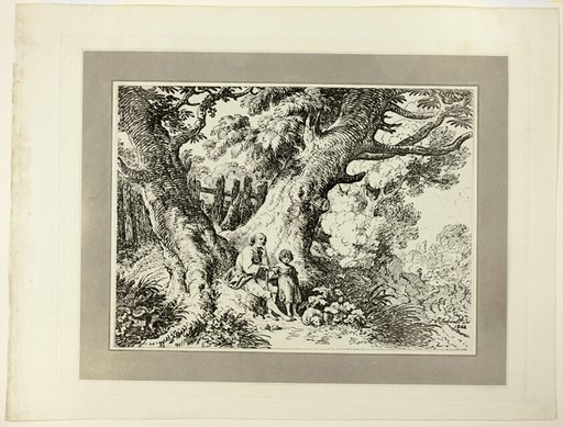 Old Trees with Old Man, a Girl, and a Dog, from the first issue of Specimens of Polyautography