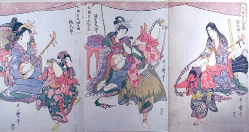 Kintaro, Urashimataro, and Momotaro, from the triptych "Set of Three Sake Cups for the First Month (Tarozuki mitsugumi sakazuki)"