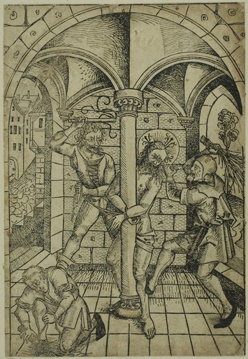 The Scourging of Christ (verso); The Israelites Enslaved in Egypt (recto), pages 70 and 69, from the Treasury (Schatzbehalter)