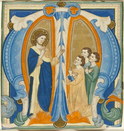 Christ Blessing Three Young Men, initial M from a Gradual