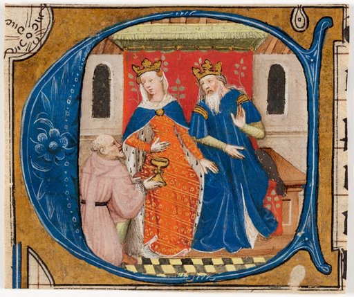 Nehemiah before King Artaxerxes, initial ‘C’ from a Bible