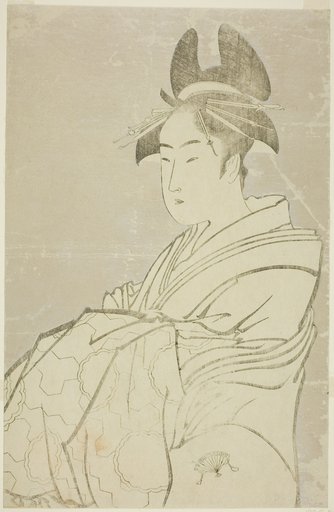 Miyahito of the Ogiya, Whose Assistants Are Tsubaki and Shirabe (Ogiya uchi Miyahito, Tsubaki, Shirabe)