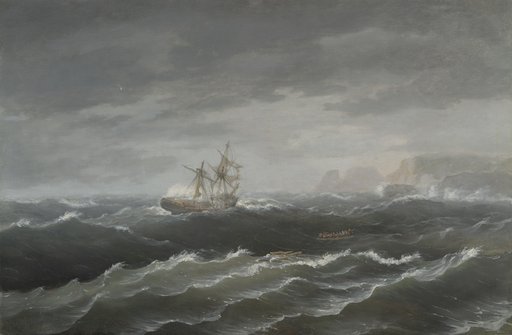 Shipwreck near a Rocky Coast