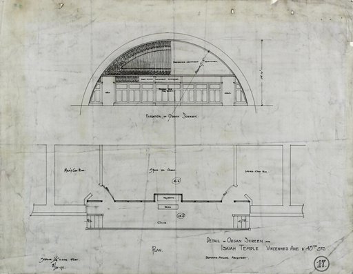 Isaiah Temple, Chicago, Illinois, Organ Screen Plan and Elevation