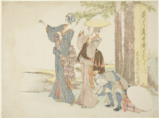 Travelers stopping at a mile post