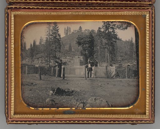 Untitled (Two Men Wearing Top Hats, Leaning on a White Picket Fence)