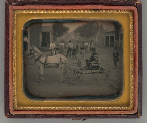 Untitled (Man with Top Hat and Boy atop Horse-Drawn Carriage)