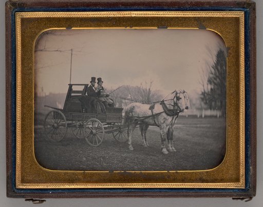Untitled (Two Men with Top Hats atop a Horse-Drawn Carriage)