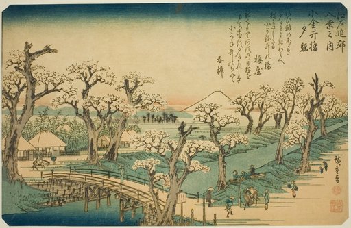 Sunset Glow at Koganei Bridge (Koganei-bashi sekisho), from the series "Eight Views in the Environs of Edo (Edo kinko hakkei no uchi)"