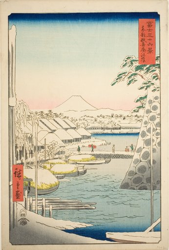 The Riverbank at Sukiya in the Eastern Capital (Toto Sukiyagashi), from the series "Thirty-six Views of Mount Fuji (Fuji sanjurokkei)"